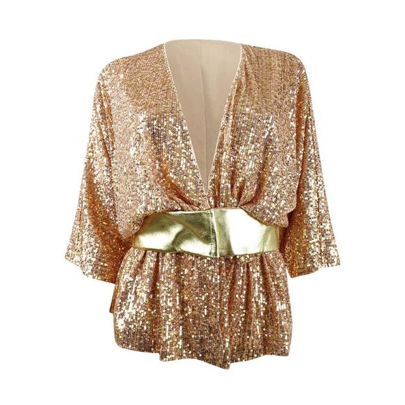 Rachel Zoe Women's Harrison Sequin Belted Jacket - Pink/Gold - Picture 1 of 3